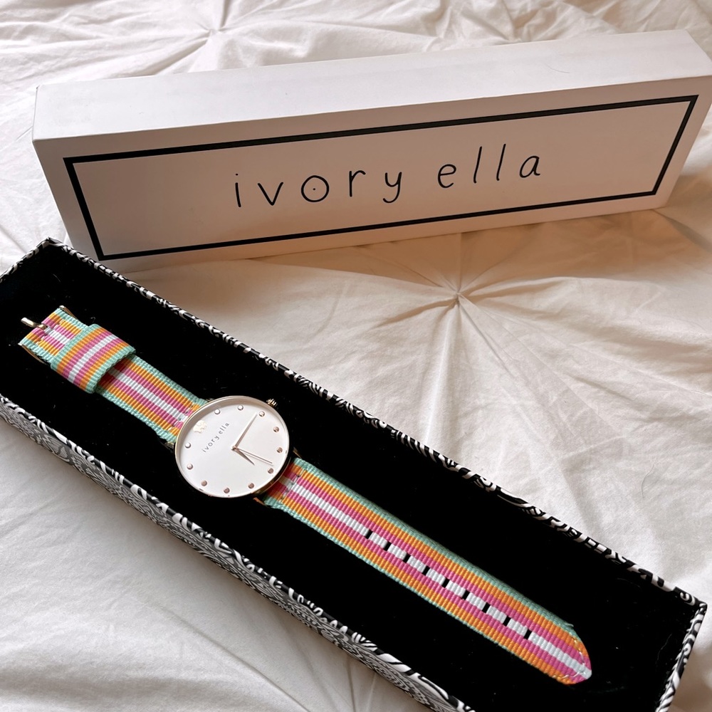 Ivory Ella Rose Gold Waterproof Stainless Steel Nylon Band Analog Watch